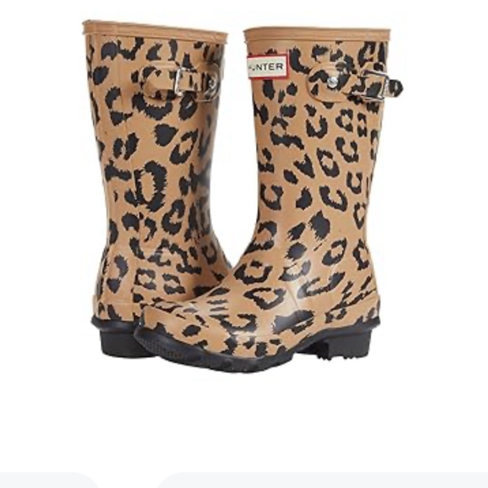 Hunter Tan Leopard Print Winter & Rain Boots